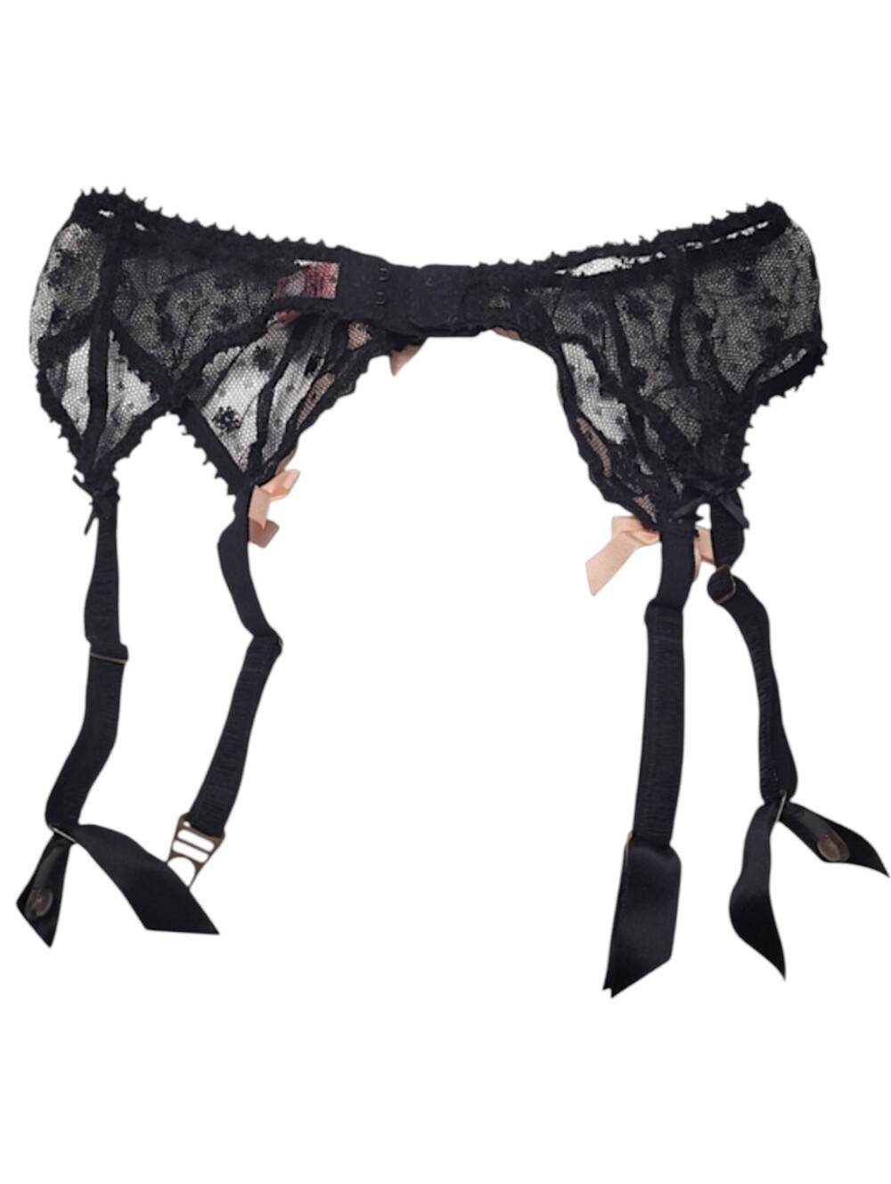 Agent Provocateur Black Lace Pink Bow Garter Belt Mesh Size M - Picture 6 of 13